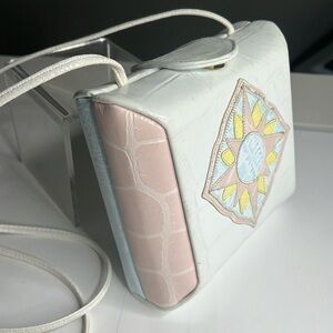 Ande White Structured Box Bag With Croc Appliqué Crossbody Strap